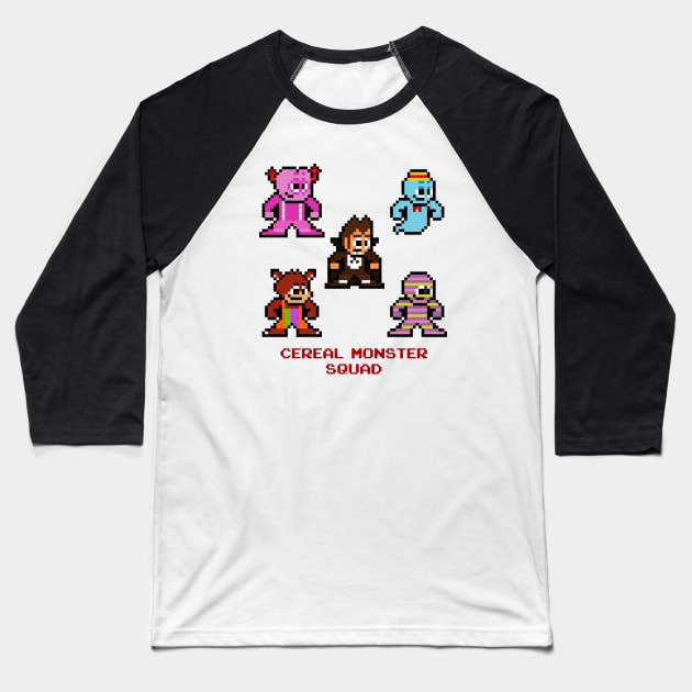 Cereal Monster Squad 8bit Pixel Art Baseball T-Shirt by 8-BitHero